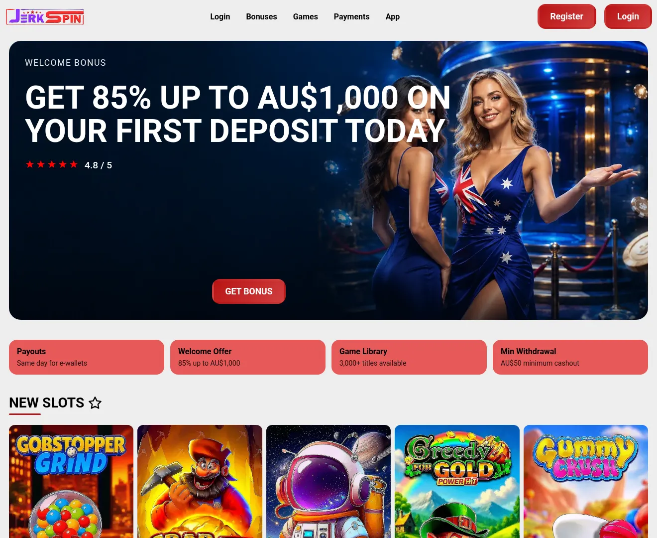 Jerkspin Casino desktop casino interface for Australian players
